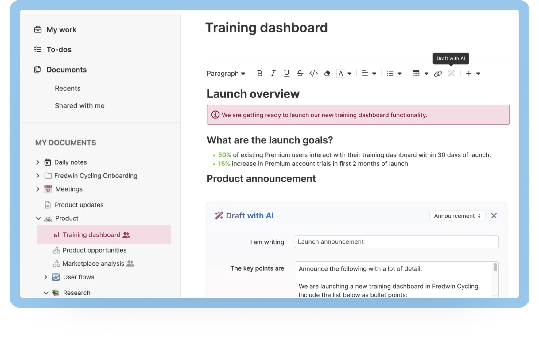 Document notes with rich formatting and built-in AI