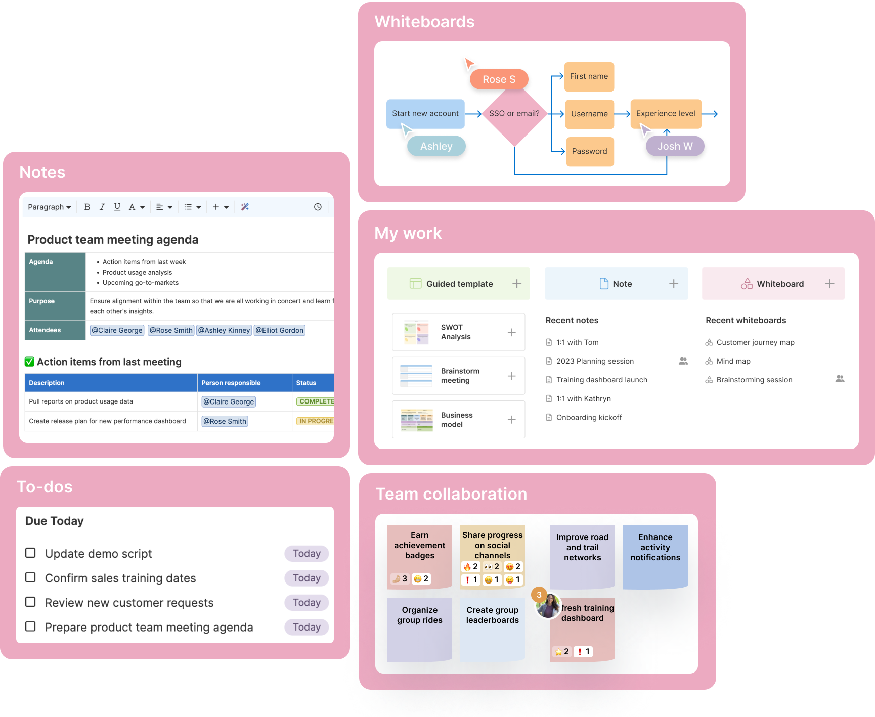 Notes, whiteboards, my work, to-dos, and team collaboration