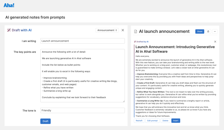 Aha! Roadmaps — AI writing assistant